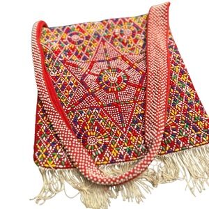 Vintage Colorful Beaded Women's Bag with Fringe